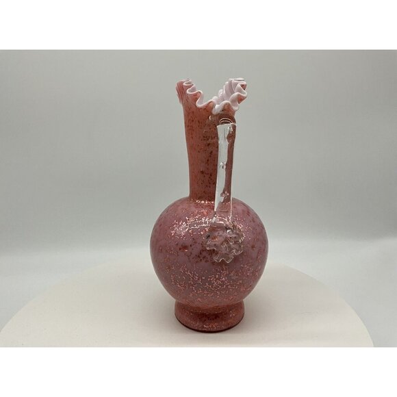 Stevens And Williams VTG Pink Cased Glass Blown Vase w/Thorn Handles Mica Flakes - Picture 14 of 16